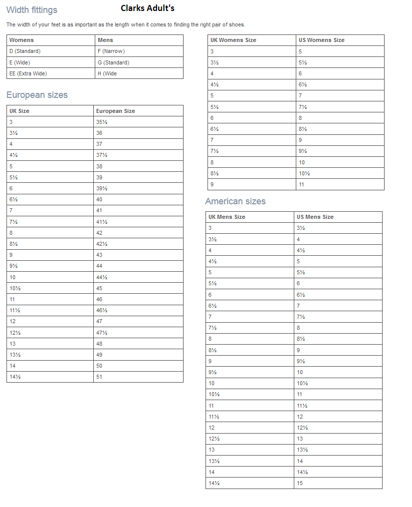 clarks size conversion chart