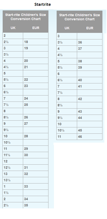 Startrite Conversion Charts | Blunts Shoes Official Site